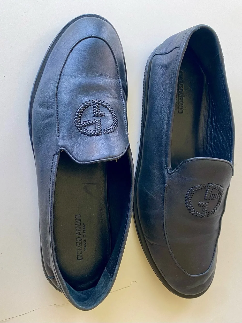 Giorgio Armani Black Braided Logo Leather Slip-Ons